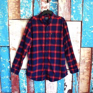Men's Chaps Performance Button Up Plaid Flannel Shirt Long Sleeve XLARGE Red
